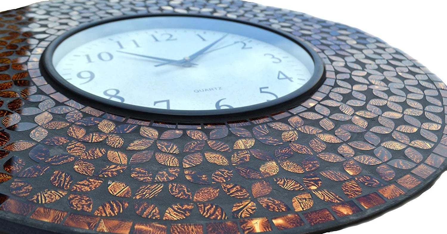 Lulu Decor, 19 Amber Flower Mosaic Wall Clock with Black Cement, Arabic Number Glass Dial 9.5 for Living Room &amp; Office Space