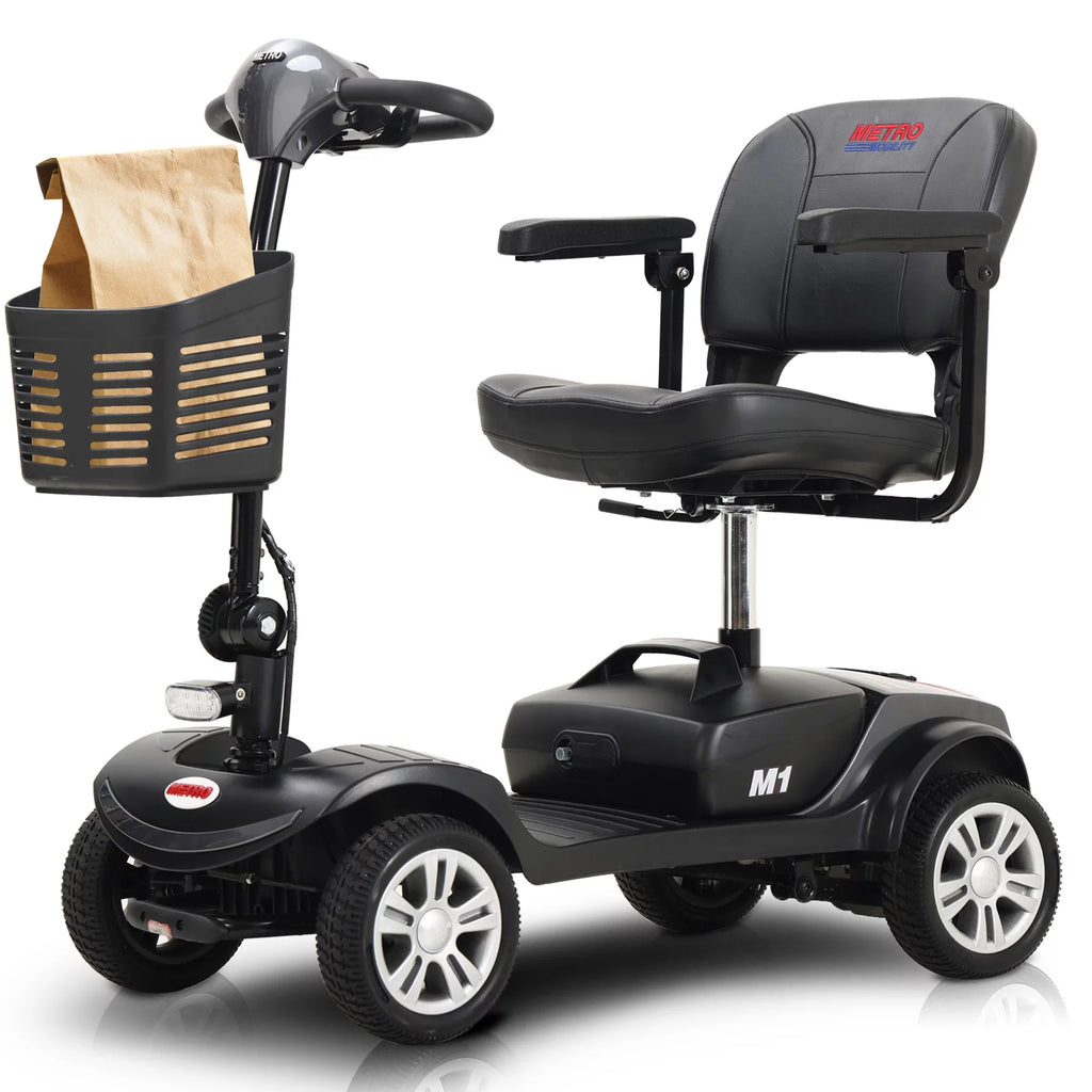 Long Range Foldable 4 Wheels Mobility Scooter with Basket & Headlight, Powered Mobility Scooters for Seniors and Adults, Metallic Gray