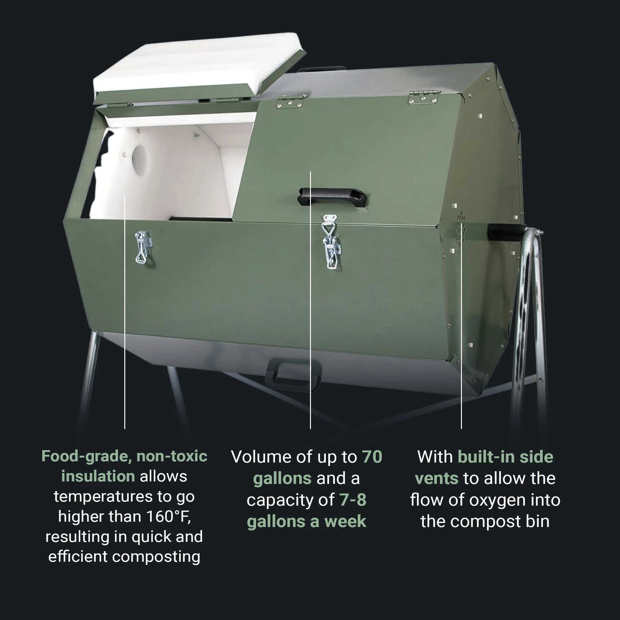 Jora Composters JK270A 70 Gallon Dual Chamber Steel Compost Tumbler Bin