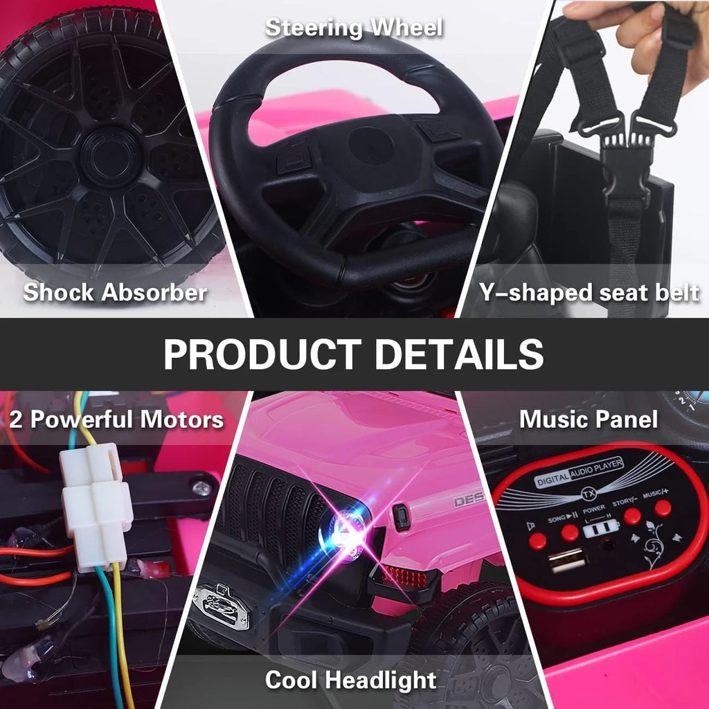 Powered Motorized Vehicles 12v Kid Ride On Electric Car Remote Control LED Lights,Suspension Wheels,Rubber EVA Tire,Music Pink-Ansley&HosHo