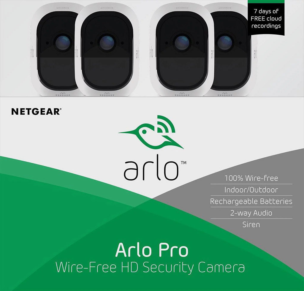 Arlo Pro 720P HD Security Camera System VMS4430 - 4 Wire-Free Rechargeable Battery Cameras with Two-Way Audio, Indoor/Outdoor, Night Vision, Motion Detection
