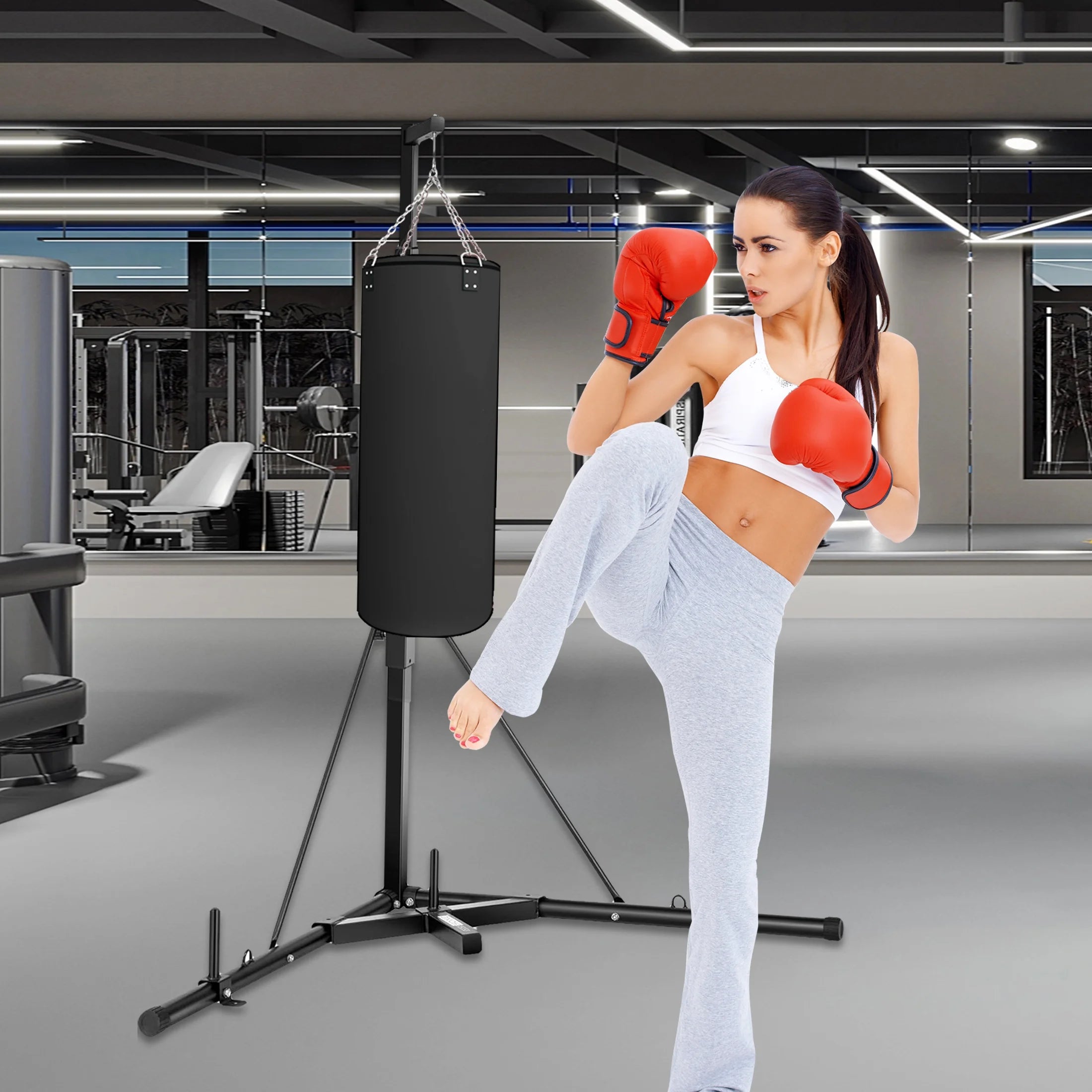 Punching Bag Stand, Height Adjustable Heavy Bag Stand with Weighted Base, Free Standing for Home Gym, Stand Only