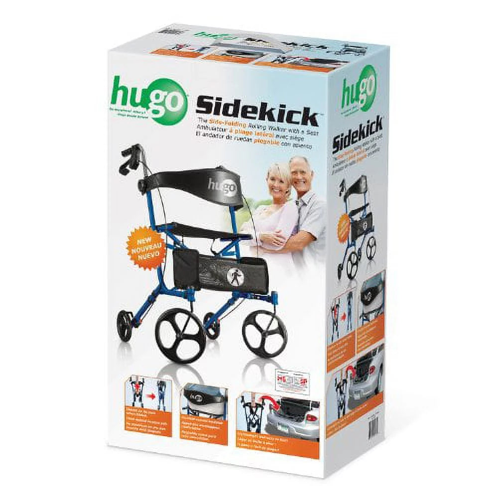 Hugo Mobility Sidekick Side-Folding Rollator Walker with Seat, Blueberry
