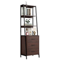 Homfa 3 Drawers Ladder Bookshelf, 3 Tier Open Storage Shelves for Office Living Room, Rustic Brown